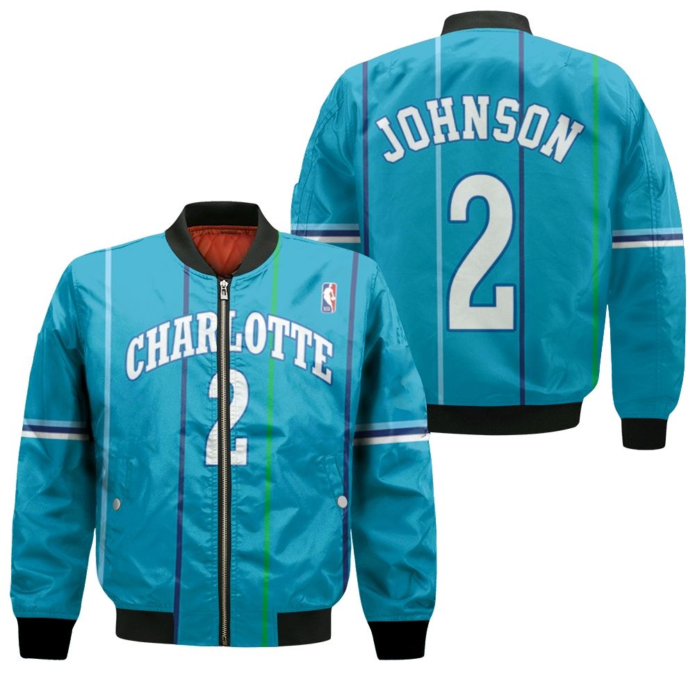 Charlotte Hornets Larry Johnson #2 Legend Player Nba Hardwood Classics Teal 2019 Jersey Style Gift For Hornets Fans Bomber Jacket