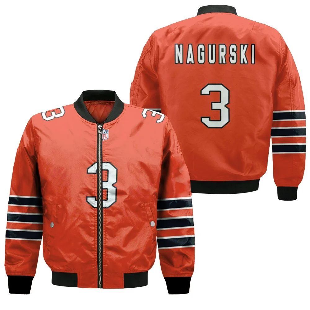 Chicago Bears Bronko Nagurski #3 Nfl Great Player American Football Team Custom Game Orange 3d Designed Allover Gift For Bears Fans Bomber Jacket