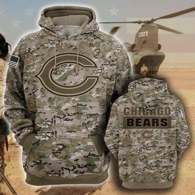 Chicago Bears Camouflage Veteran 3d Hoodie