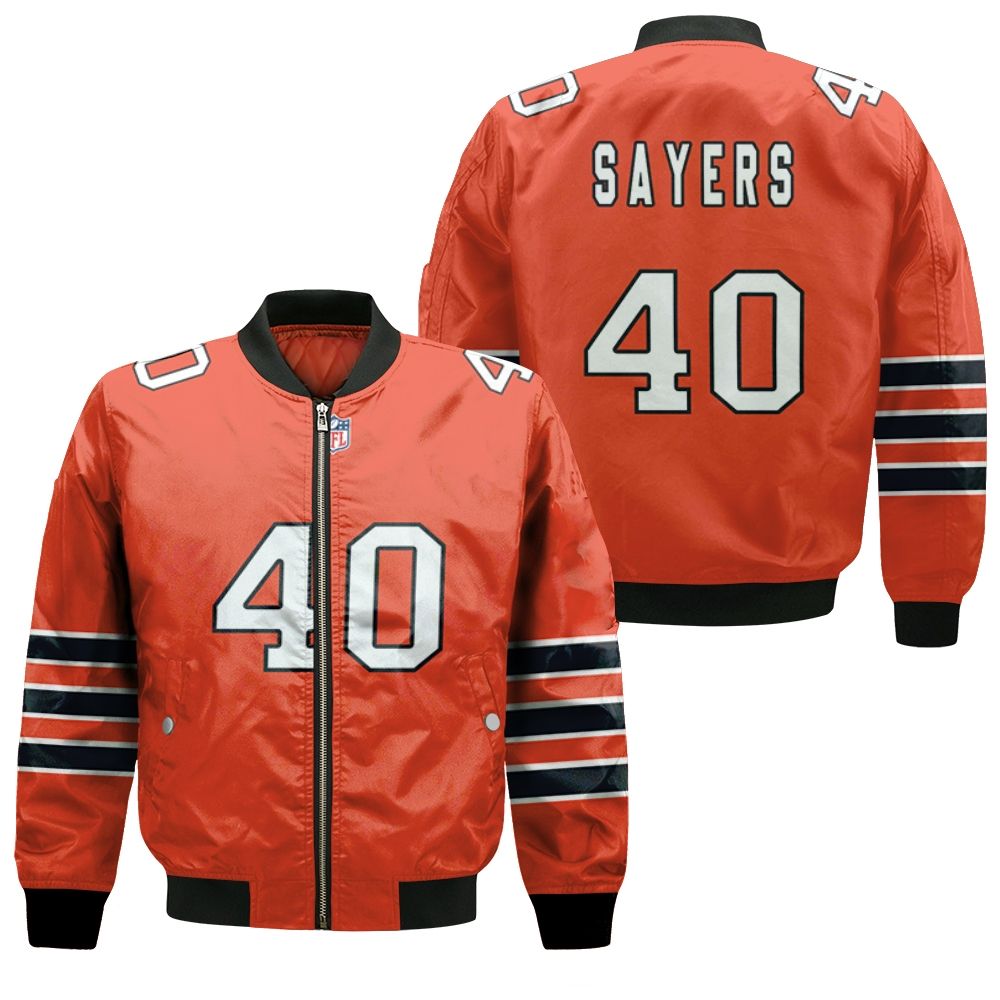 Chicago Bears Gale Sayers #40 Nfl Great Player American Football Team Custom Game Orange 3d Designed Allover Gift For Bears Fans Bomber Jacket