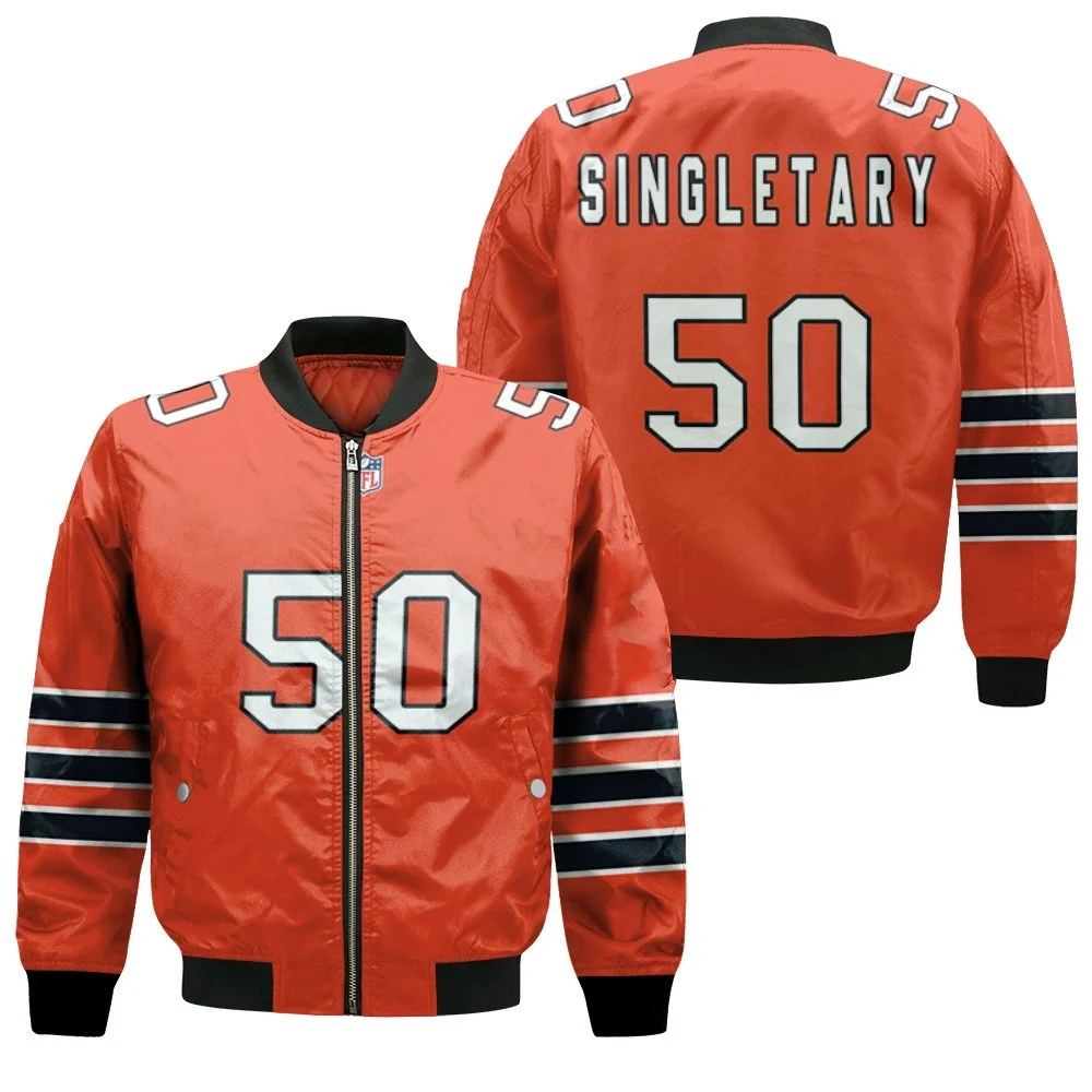 Chicago Bears Mike Singletary #50 Nfl Great Player American Football Team Custom Game Orange 3d Designed Allover Gift For Bears Fans Bomber Jacket