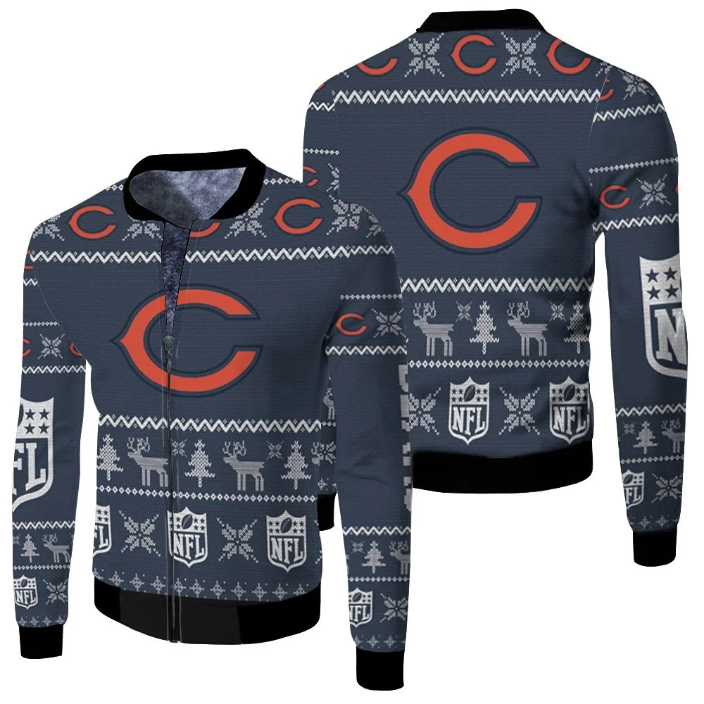 Chicago Bears Nfl Ugly Sweatshirt Christmas 3d Fleece Bomber Jacket