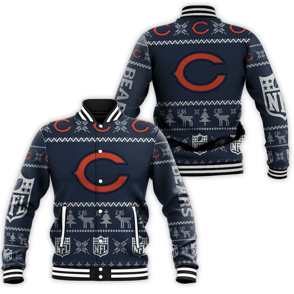 Chicago Bears Ugly Sweatshirt Christmas 3d Baseball Jacket