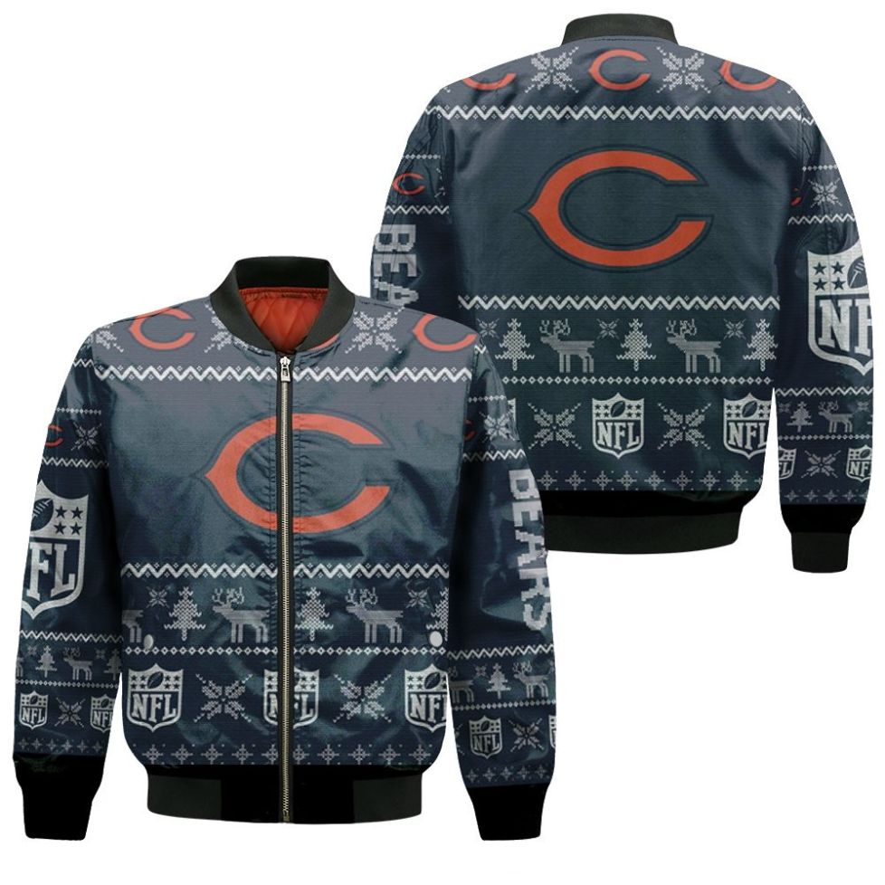 Chicago Bears Ugly Sweatshirt Christmas 3d Bomber Jacket