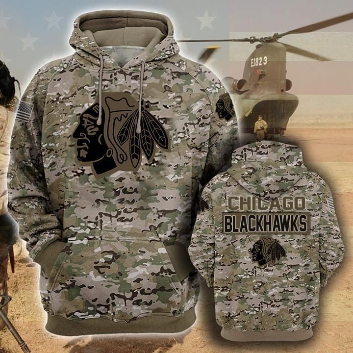 Chicago Blackhawks Camouflage Veteran 3d Cotton Hoodie