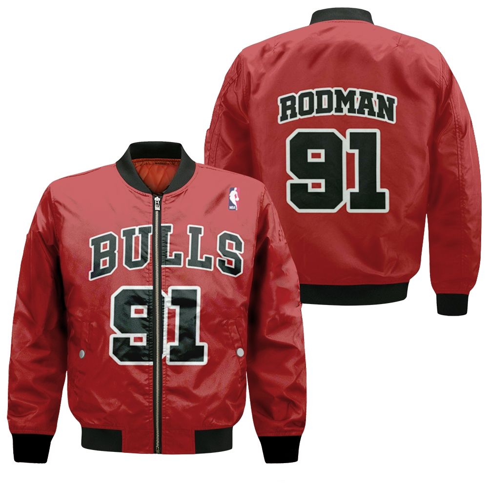 Chicago Bulls Dennis Rodman #91 Nba Great Player Throwback Red Jersey Style Gift For Bulls Fans Bomber Jacket