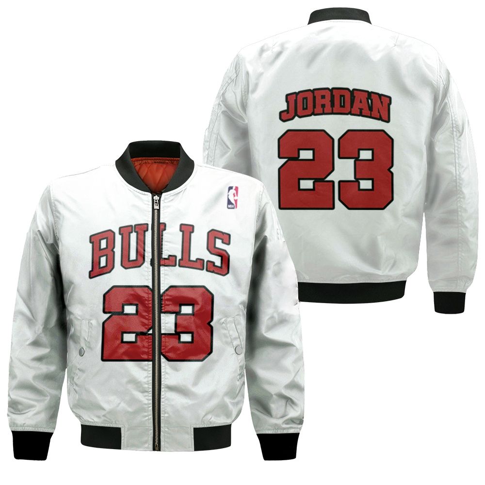 Chicago Bulls Michael Jordan #23 Nba Great Player Throwback White Jersey Style Gift For Bulls Fans Bomber Jacket