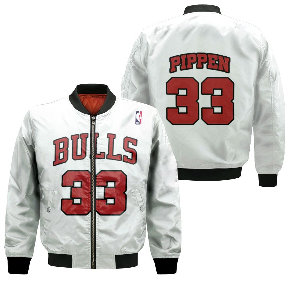 Chicago Bulls Scottie Pippen #33 Nba Great Player Throwback White Jersey Style Gift For Bulls Fans Bomber Jacket