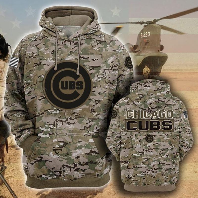 Chicago Cubs Camouflage Veteran 3d Cotton Hoodie