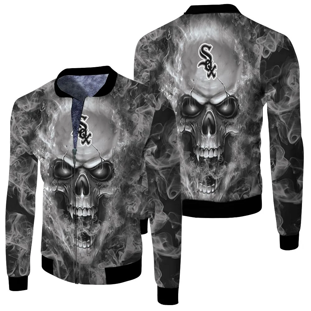 Chicago White Sox Mlb Fans Skull Fleece Bomber Jacket