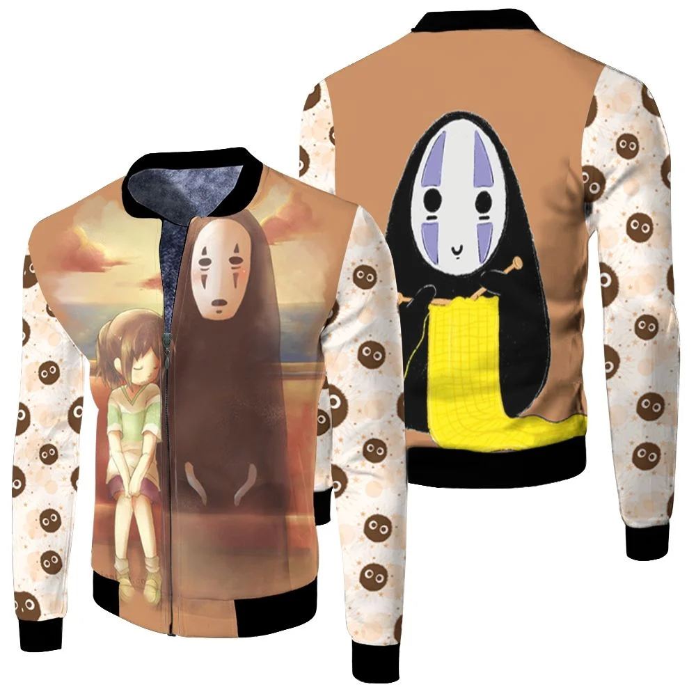 Chihiro Ogino Lean On No Face Kaonashi For Spirited Away Studio Ghibli Fan Fleece Bomber Jacket