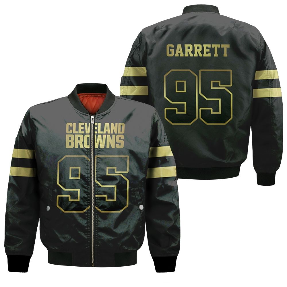Cleveland Browns 95 Myles Garrett Black Golden Edition Vapor Untouchable Limited Jersey Inspired Style Bomber Jacket