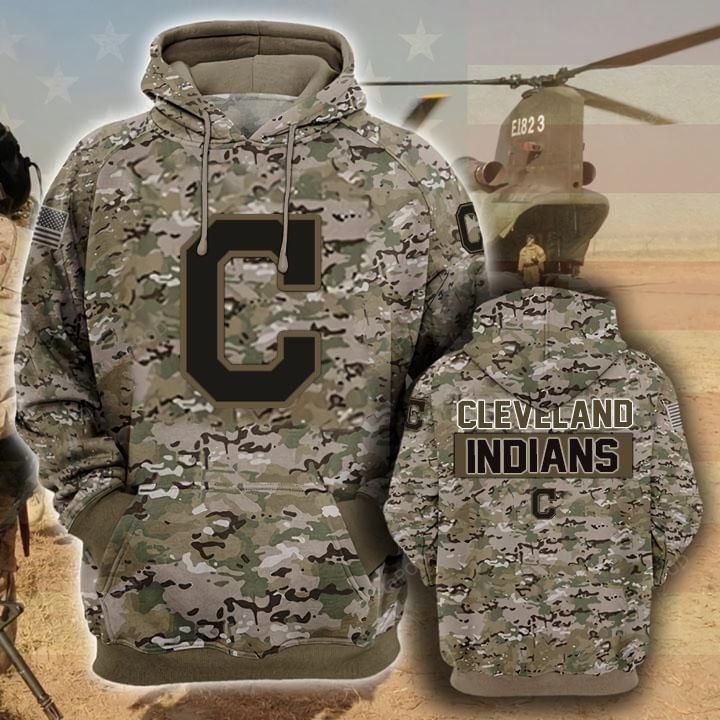 Cleveland Indians Camouflage Veteran 3d Cotton Hoodie