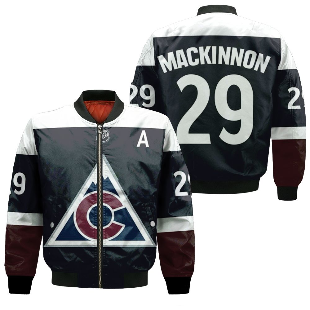 Colorado Avalanche Nathan Mackinnon #29 Nfl Ice Hockey Logo Team 2020 Navy Jersey 3d Designed Allover Custom Gift For Avalanche Fans Bomber Jacket