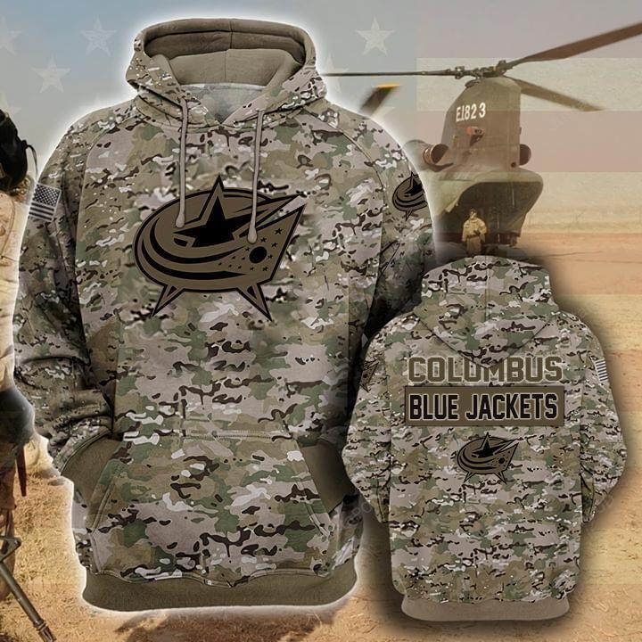 Columbus Blue Jackets Camouflage Veteran 3d Cotton Hoodie