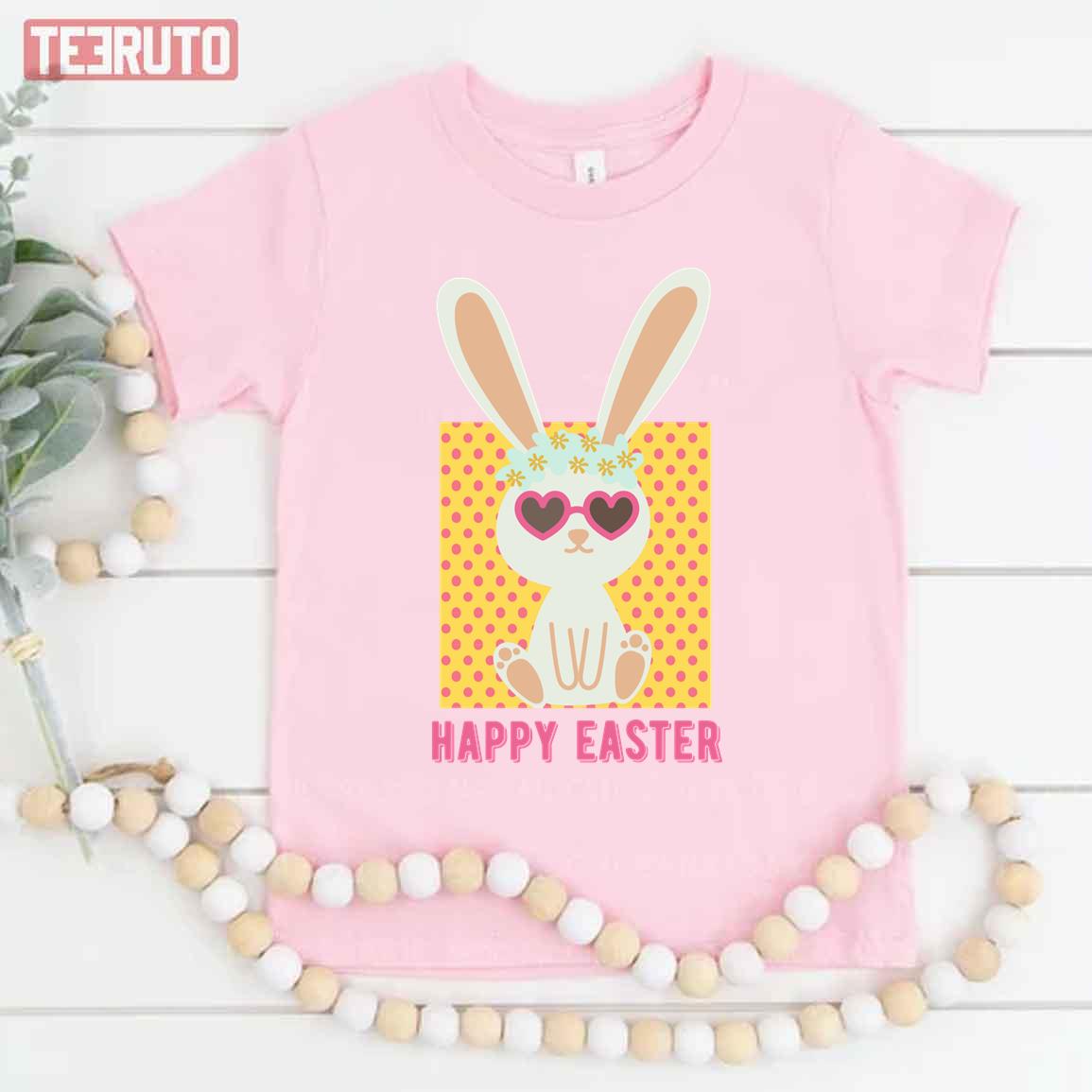 Cool Heart Glasses Bunny Happy Easter Kid T-Shirt