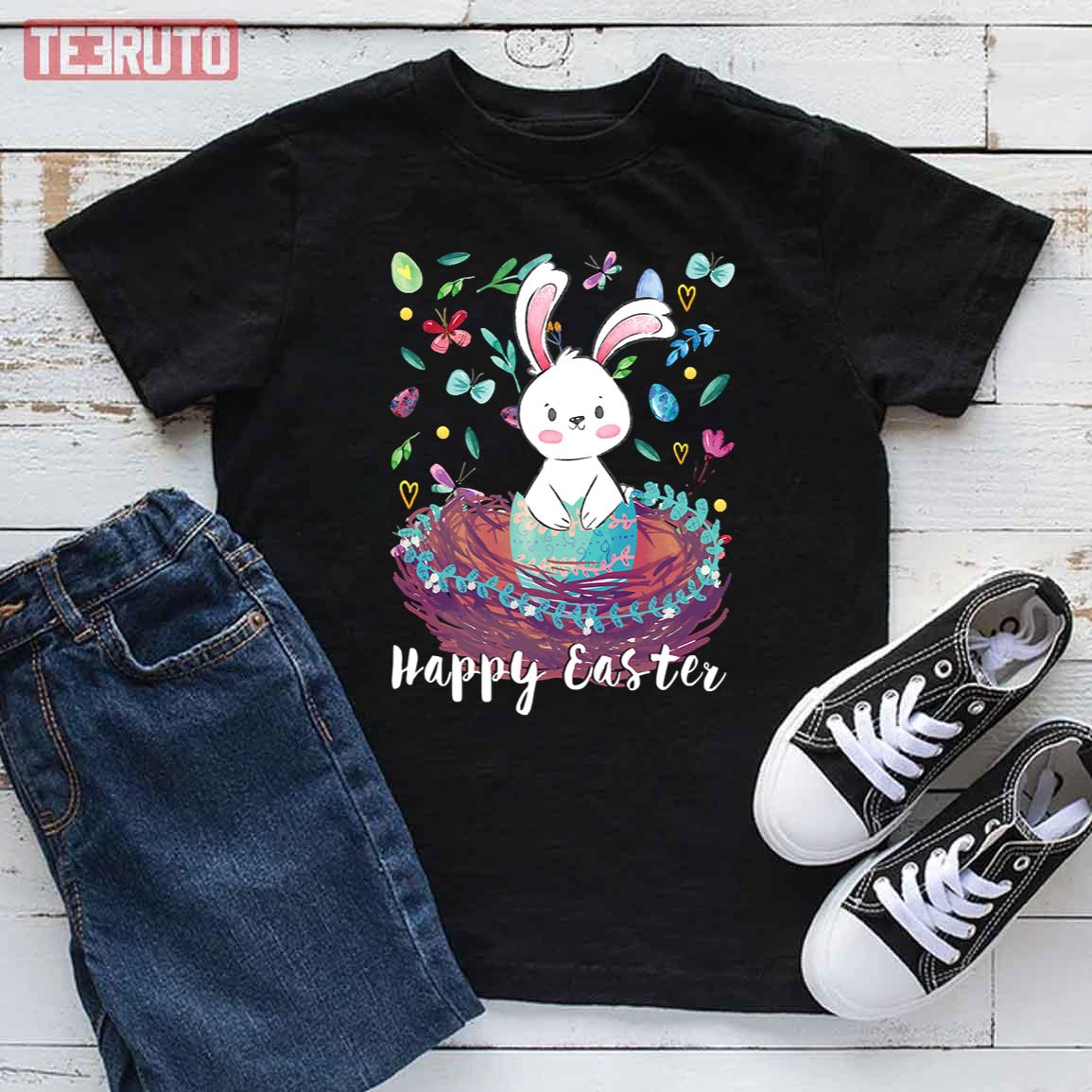 Cute Bunny With Easter Celebration Kid T-Shirt