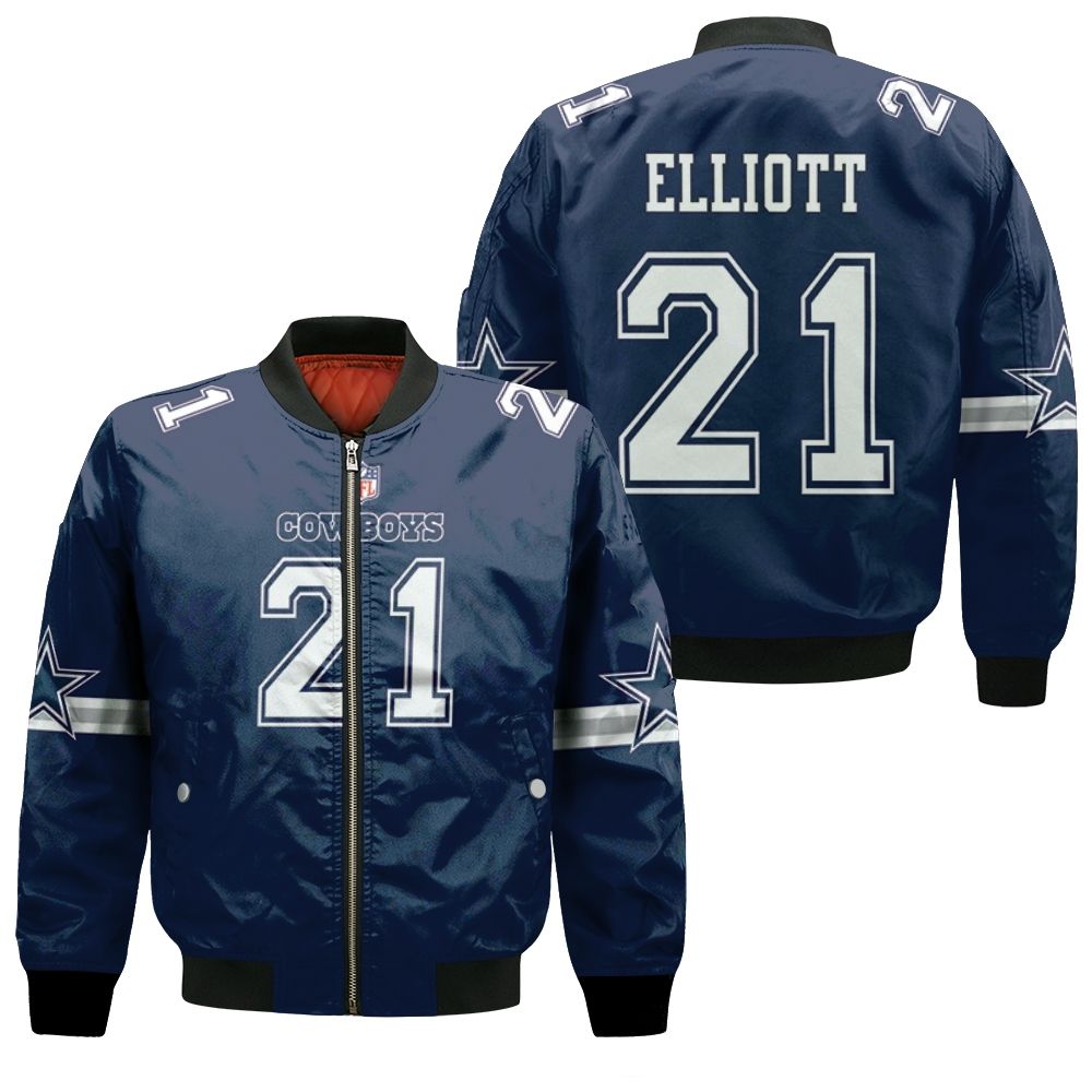 Dallas Cowboys Ezekiel Elliott #21 Great Player Nfl American Football Game Navy 2019 Jersey Style Gift For Cowboys Fans Bomber Jacket