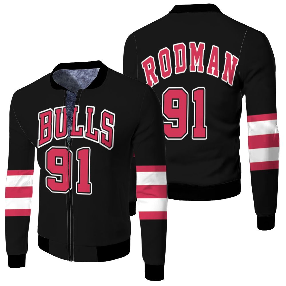 Dennis Rodman Chicago Bulls 1995-96 Hardwood Classics Jersey Fleece Bomber Jacket