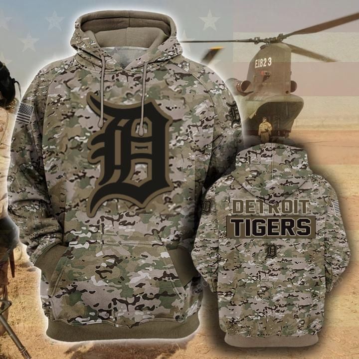 Detroit Tigers Camouflage Veteran 3d Cotton Hoodie