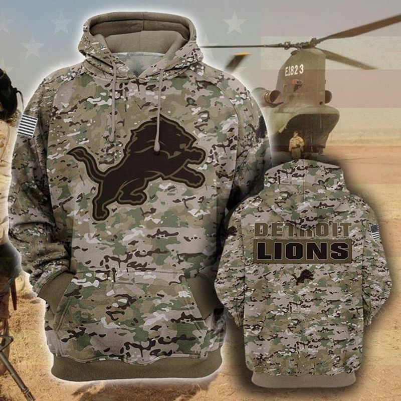 Detroits Lions Camouflage Veteran 3d Cotton Hoodie