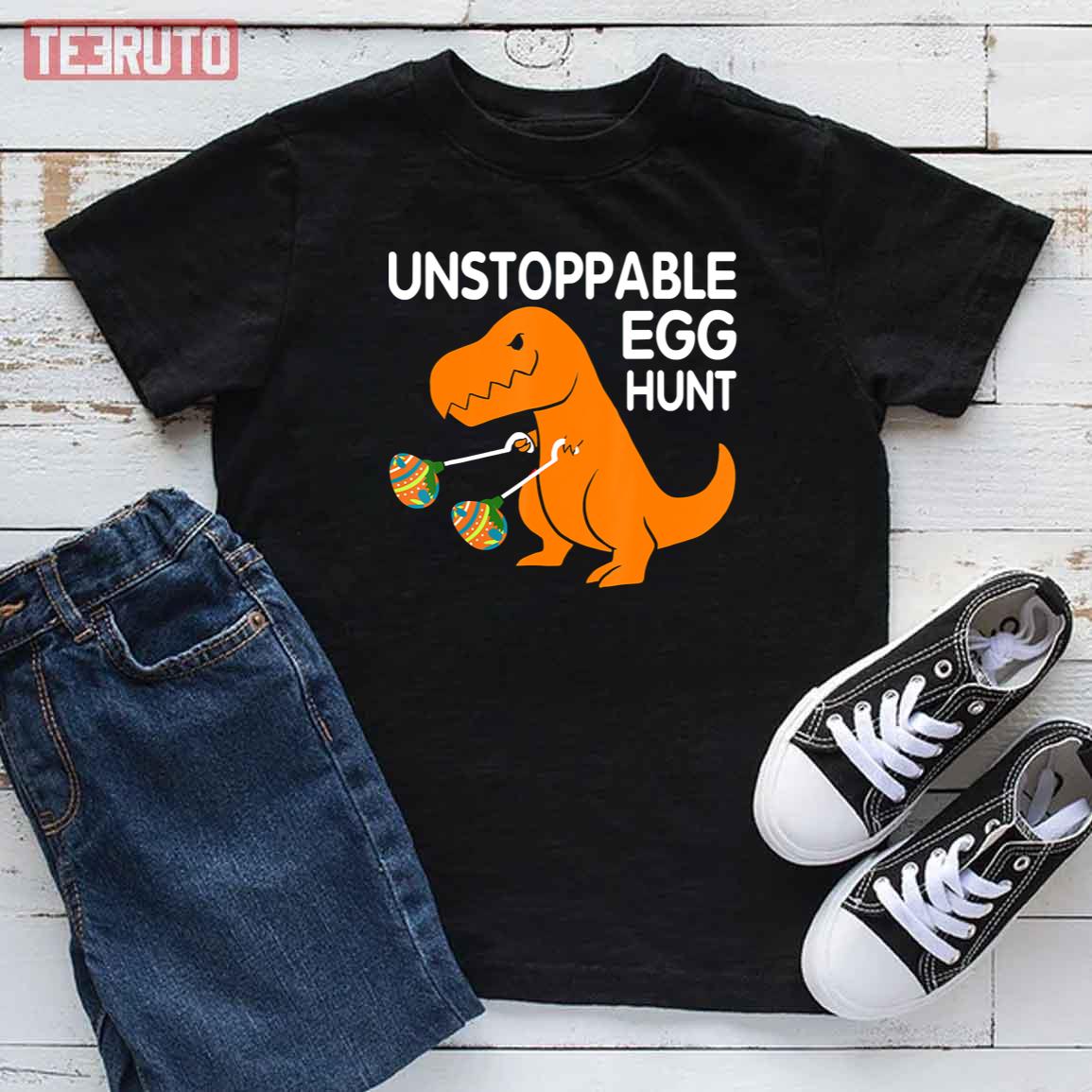 Dinosaur Unstoppable Easter Egg Hunt Kid T-Shirt