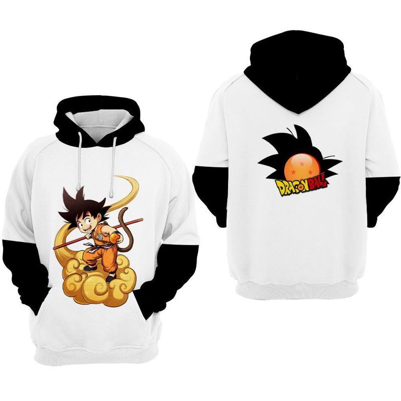 Dragons Ball Young Goku White And Black Over Print 3d Zip Hoodie