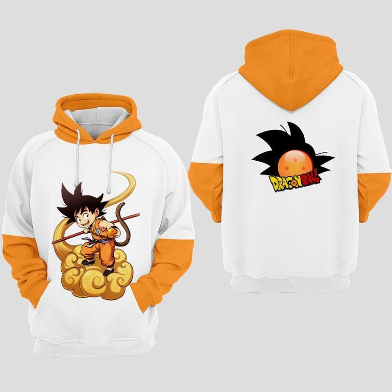 Dragons Ball Young Goku White And Orange Over Print 3d Zip Hoodie