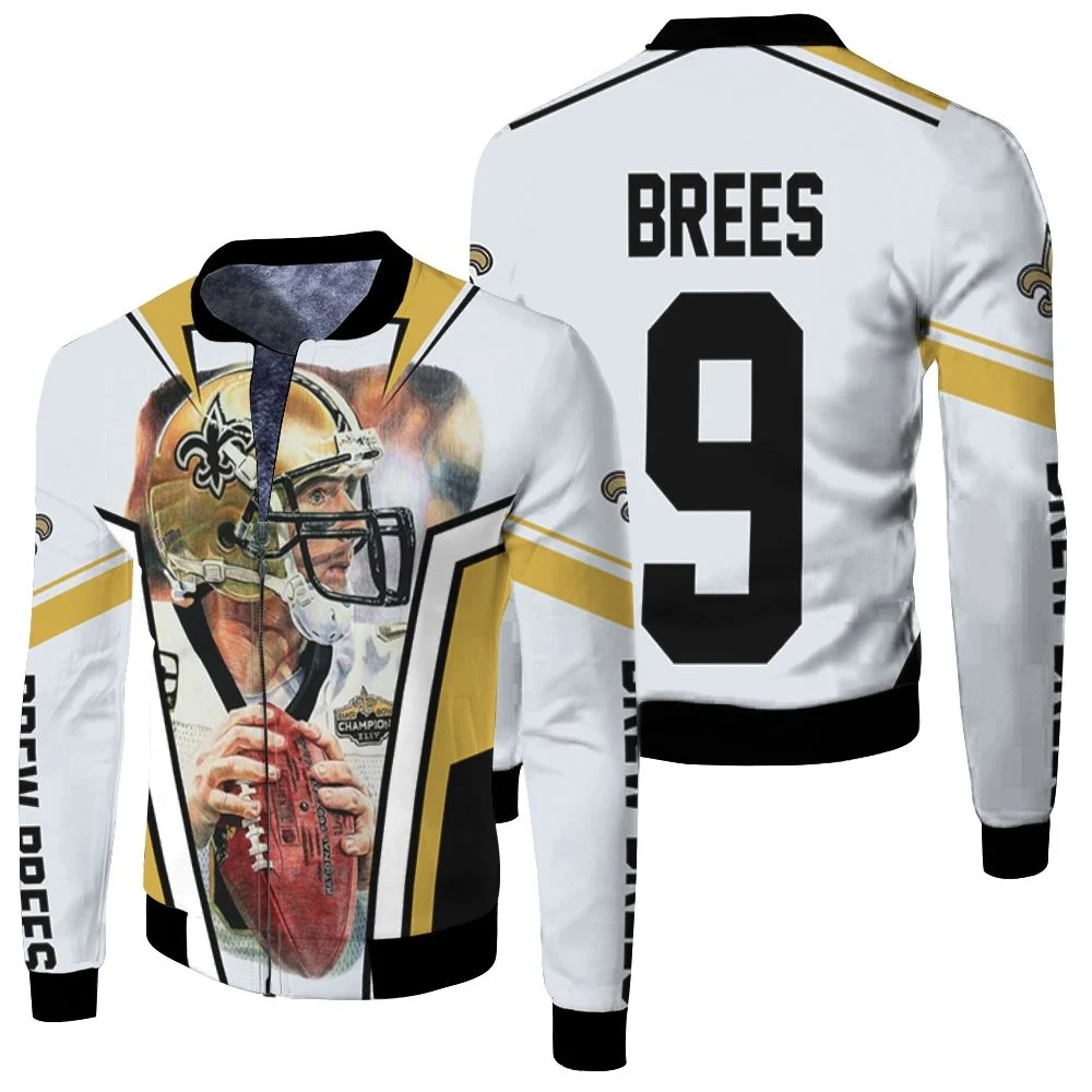 Drew Brees New Orleans Saints Picture Super Bowl Champion Fleece Bomber Jacket