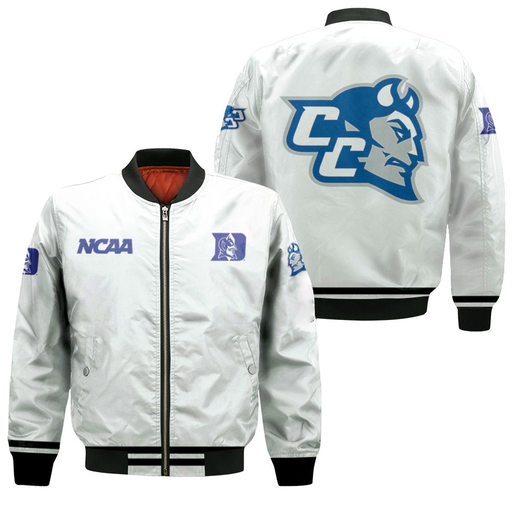 Duke Blue Devils Ncaa Classic White With Mascot Logo Gift For Duke Blue Devils Fans Bomber Jacket