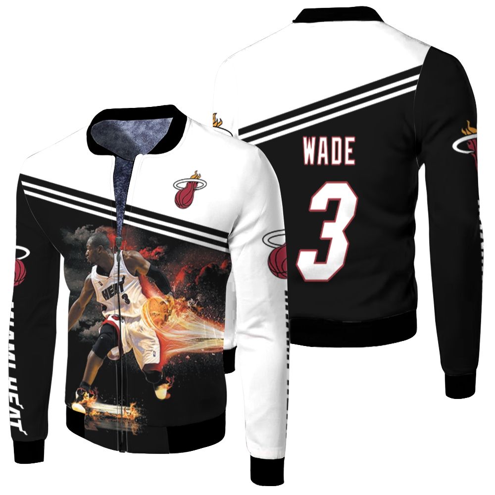 Dwyane Wade 3 Miami Heat Legend Basketball Dribbling Skill Fire For Fan Fleece Bomber Jacket