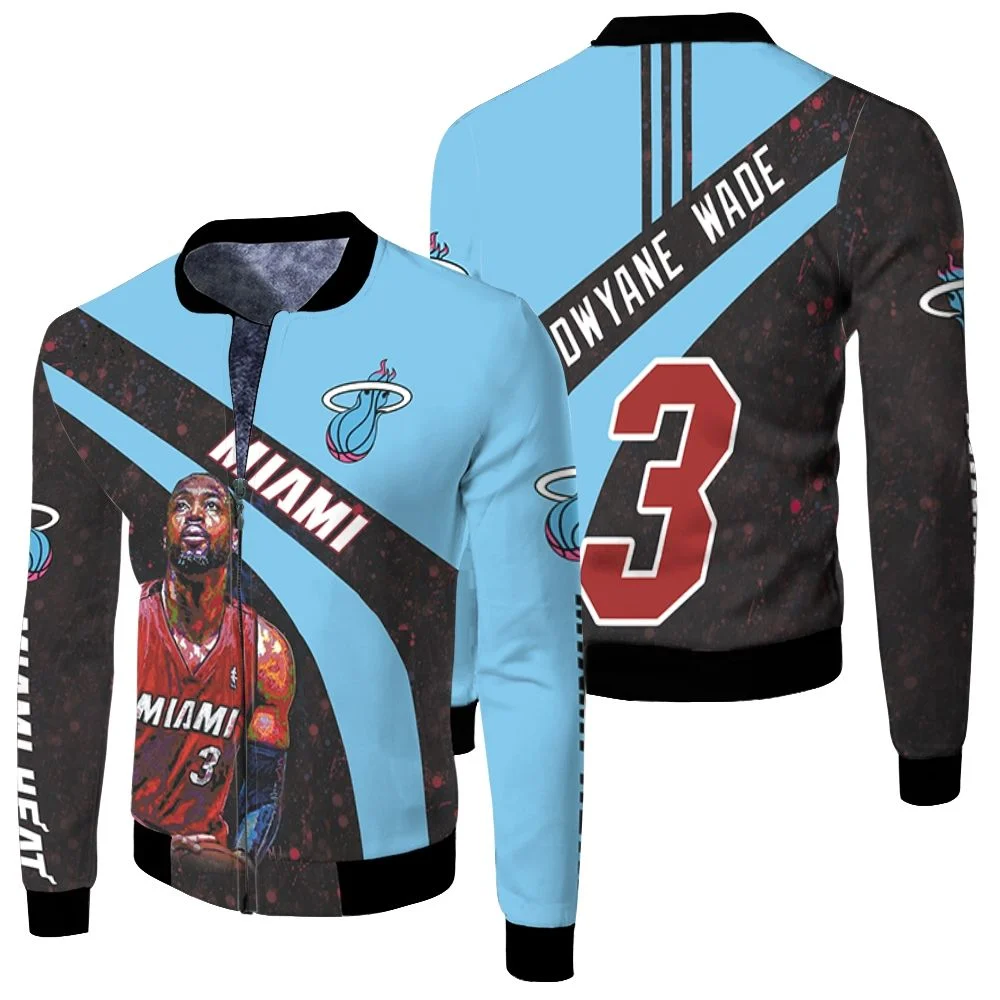 Dwyane Wade 3 Miami Heat Oil Paint Art Legend For Fan Fleece Bomber Jacket