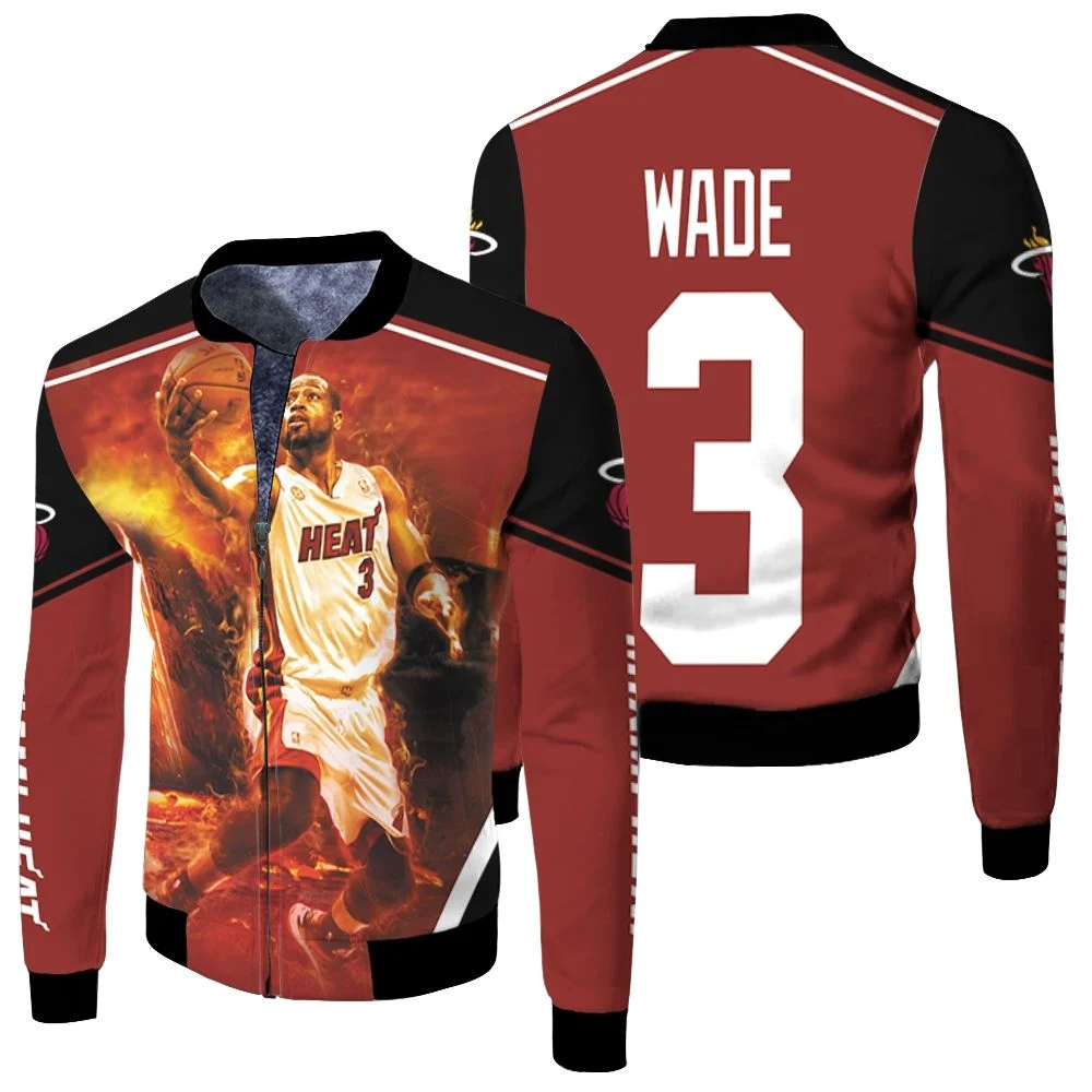 Dwyane Wade 3 Miami Heat Score Fire Background Legend For Fan Fleece Bomber Jacket