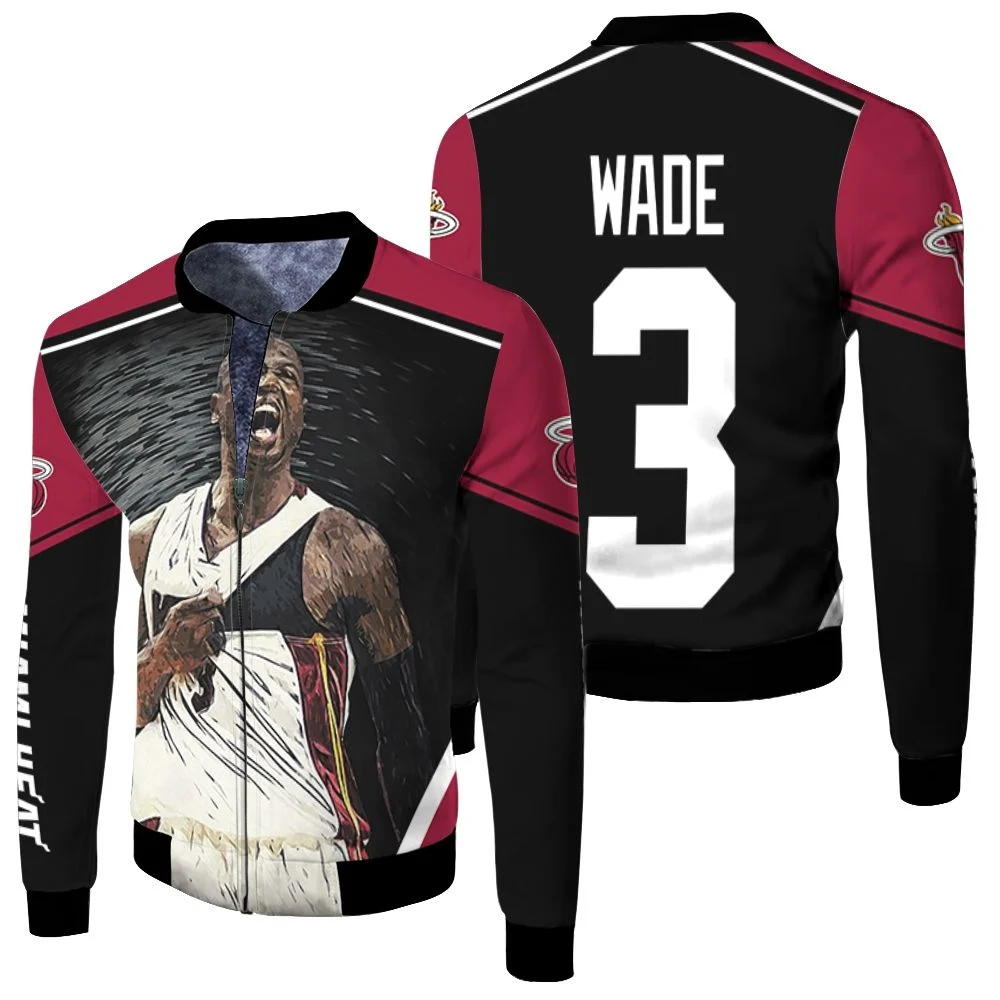 Dwyane Wade 3 Miami Heat Strong Warrior Legend Player For Fan Fleece Bomber Jacket