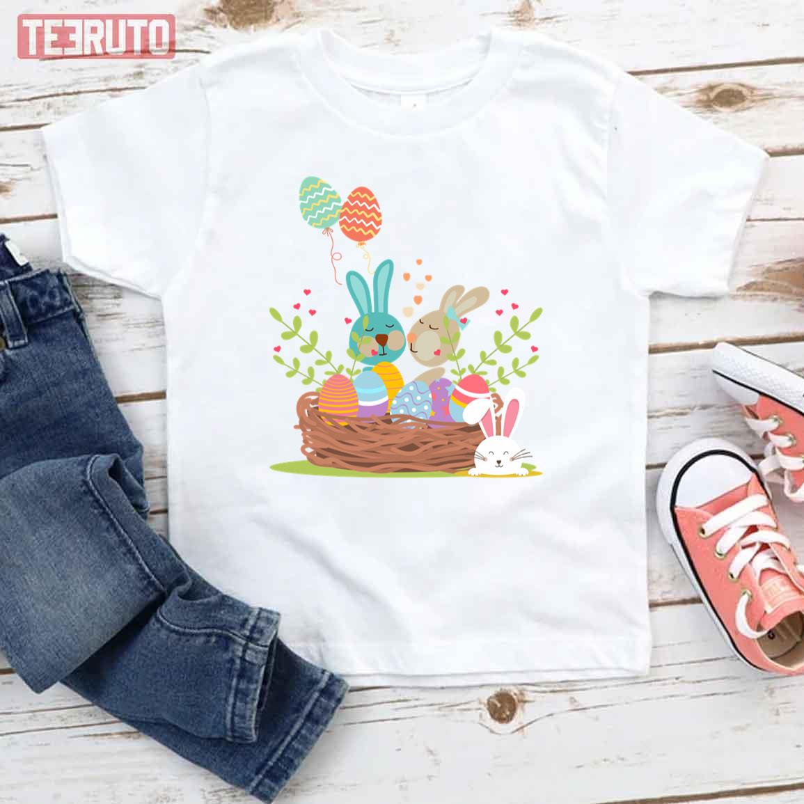 Easter Greetings Cute Easter Bunny And Easter Eggs Kid T-Shirt