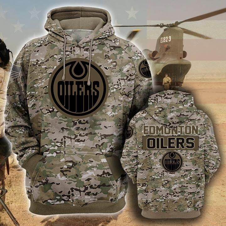 Edmonton Oilers Camouflage Veteran 3d Cotton Hoodie