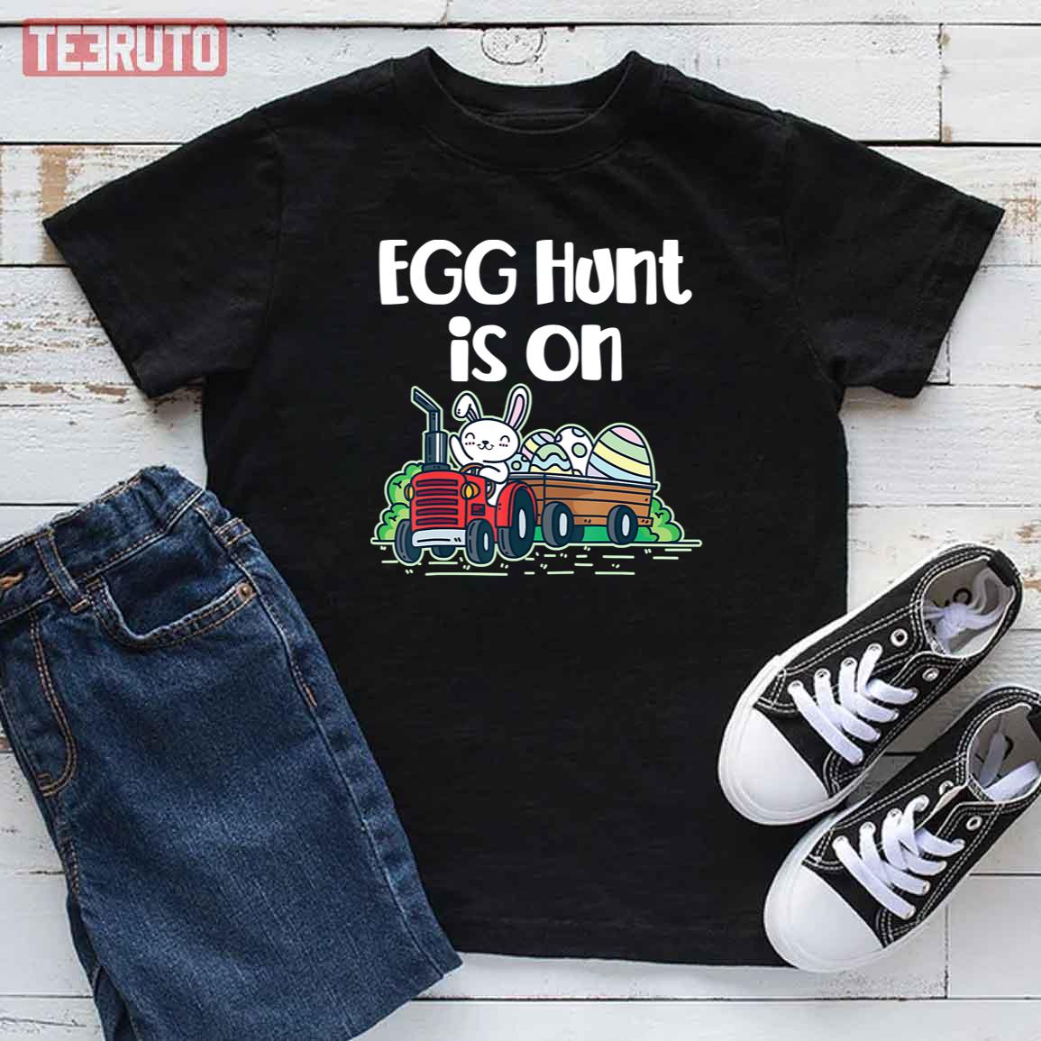 Egg Hunt Is On Easter Bunny Tractor Egg Hunting Kid T-Shirt