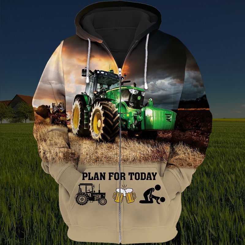 Farm Tractor Plan For Today Harvest And Drink Beer 3d Zip Hoodie