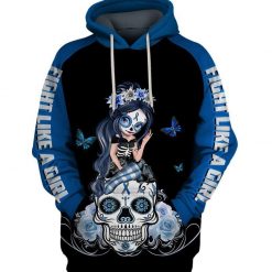 Fight Like A Girl Blue Cancer Awareness Over Print 3d Zip Hoodie