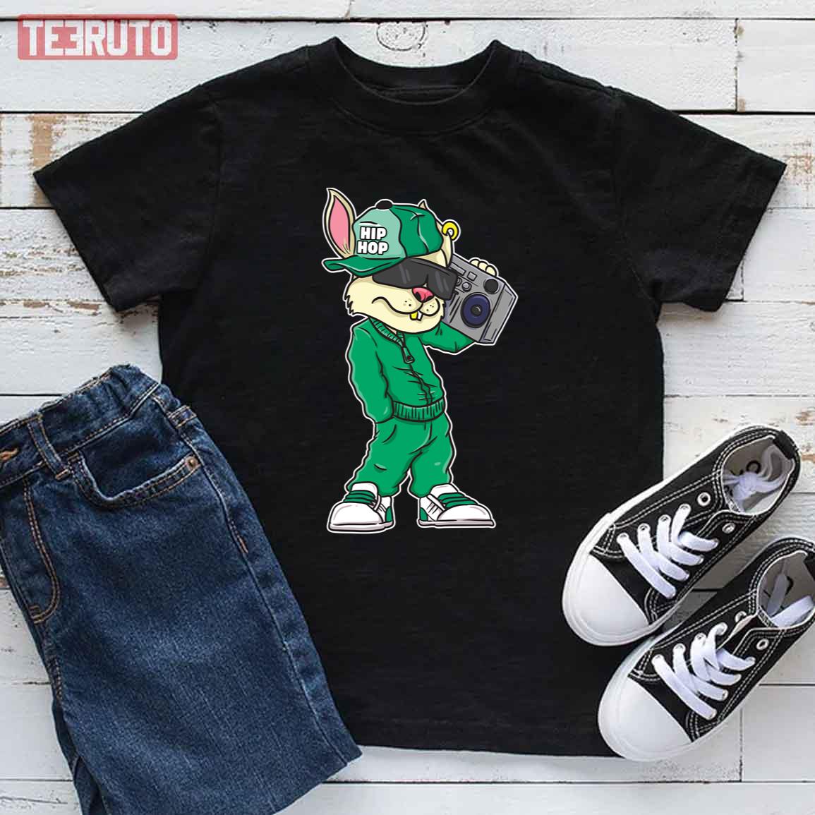 Funny 80s 90s Hip Hop Easter Bunny Rabbit Kid T-Shirt