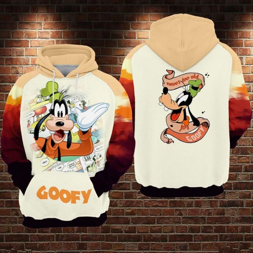 Goofy Never Too Old For Goofy Over Print 3d Zip Hoodie