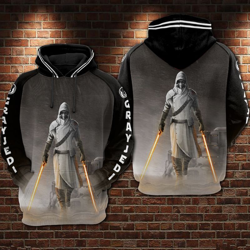 Gray Jedi Star Wars Over Print 3d Zip Hoodie