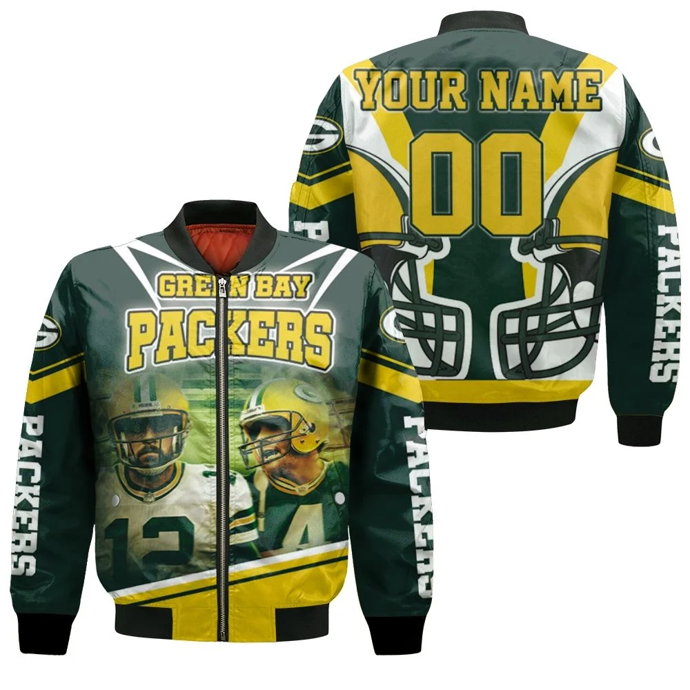 Green Bay Packers Aaron Rodgers 12 And Brett Favre 4 For Fans Personalized Bomber Jacket