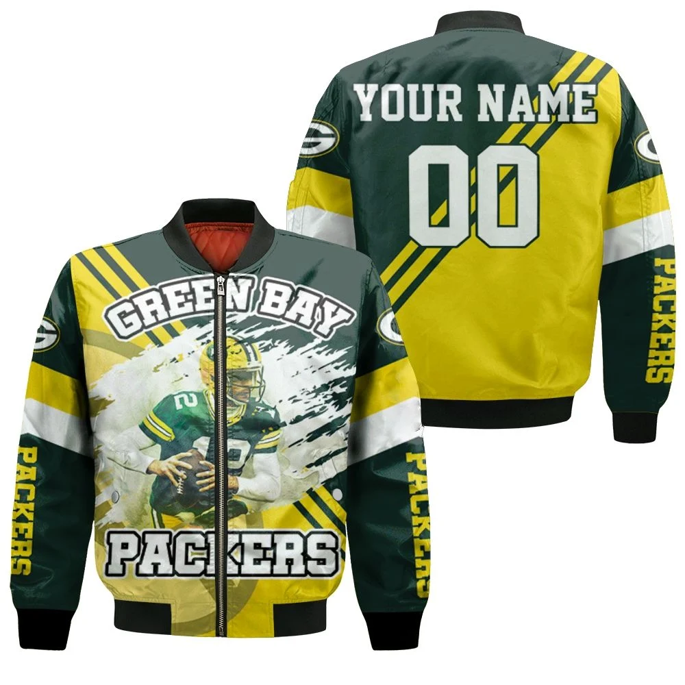 Green Bay Packers Aaron Rodgers 12 Illustrated For Fans Personalized Bomber Jacket