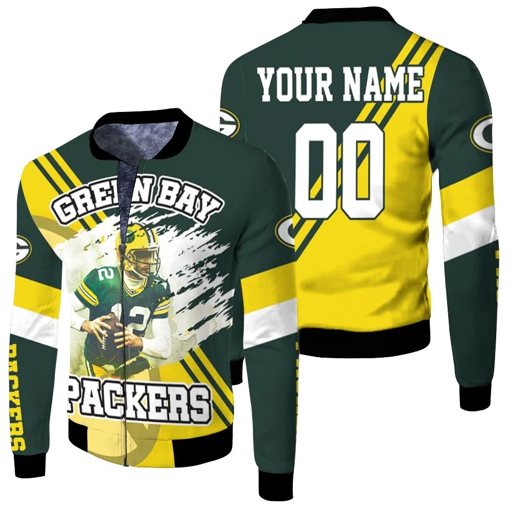 Green Bay Packers Aaron Rodgers 12 Illustrated For Fans Personalized Fleece Bomber Jacket