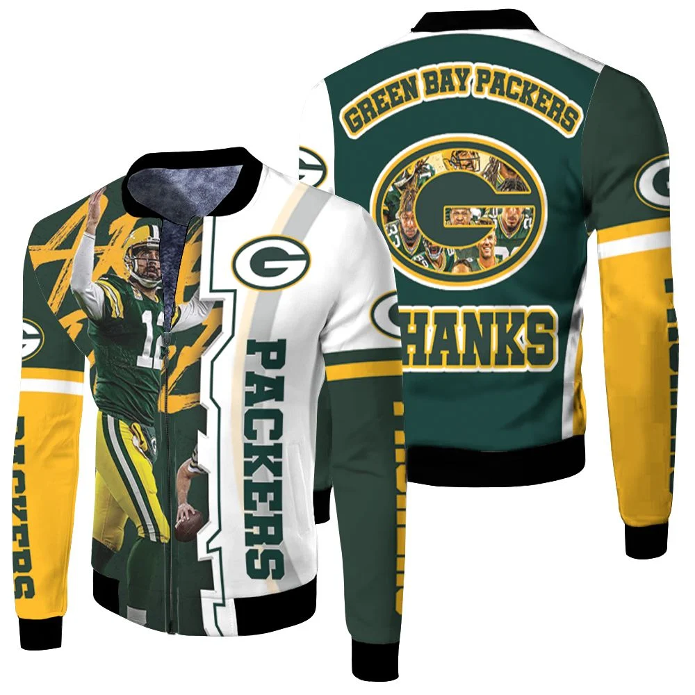 Green Bay Packers Aaron Rodgers 12 Nfl 2020 Season Champion Nfc North Winner Thanks Fleece Bomber Jacket