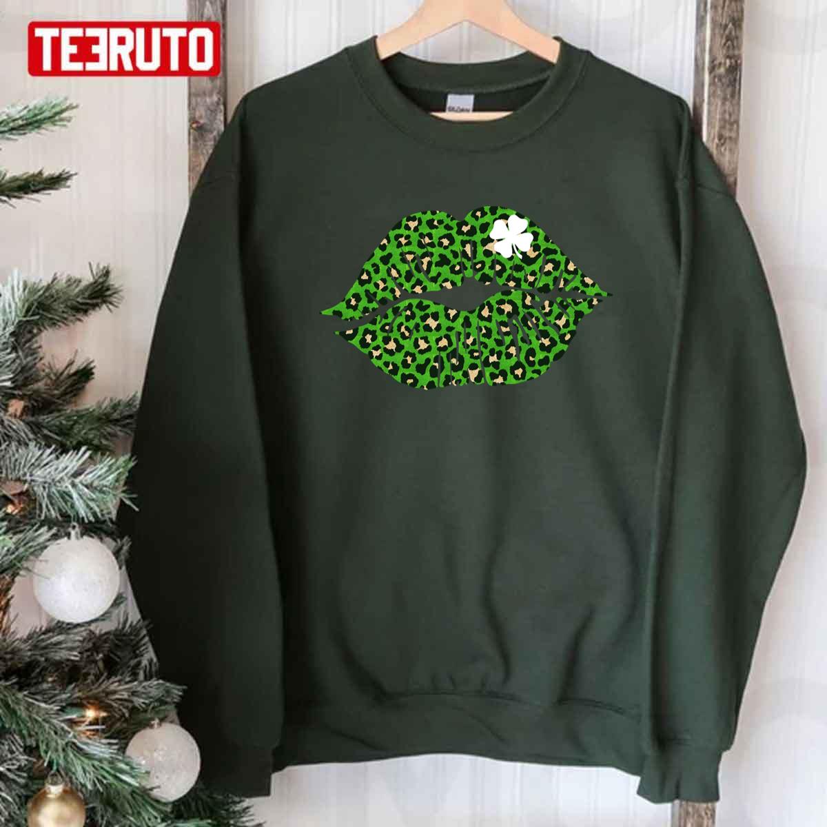 Green Lips Sexy Irish Leopard Shamrock Unisex Sweatshirt