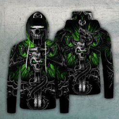 Green Skull Skeleton Mask Over Print 3d Zip Hoodie