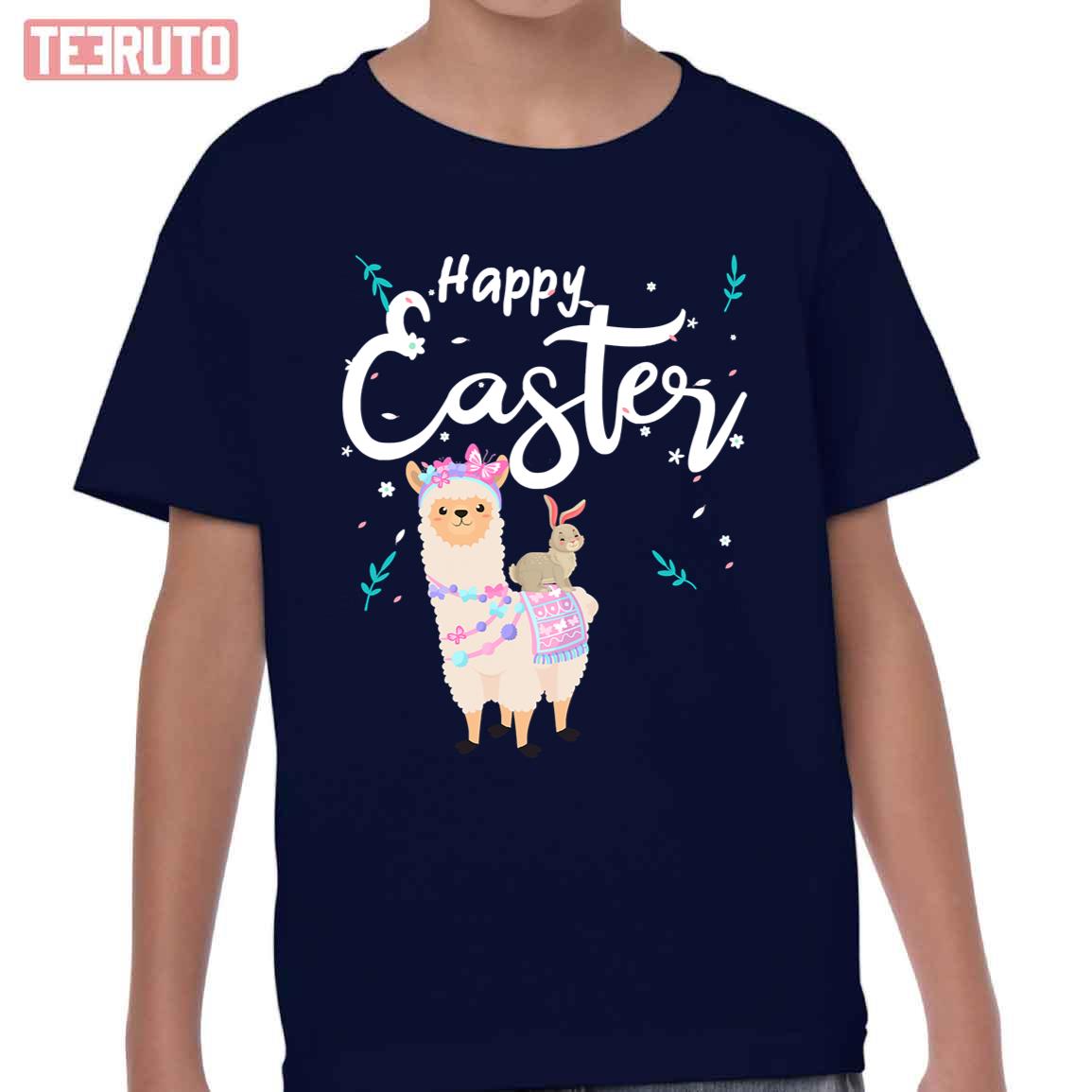 Happy Easter Day Llama With Rabbit Kid T-Shirt