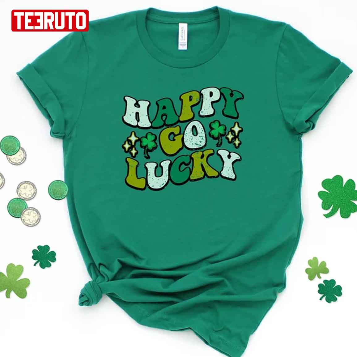 Happy Go Lucky Retro Shamrock Vintage Unisex T-Shirt